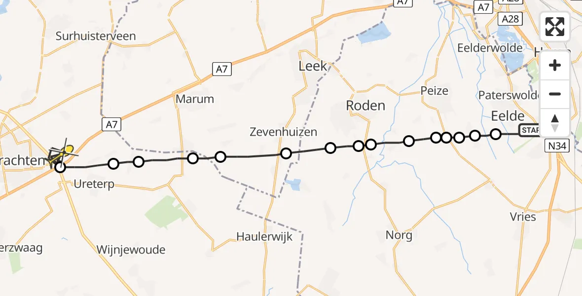 Routekaart van de vlucht: Lifeliner 4 naar Vliegveld Drachten