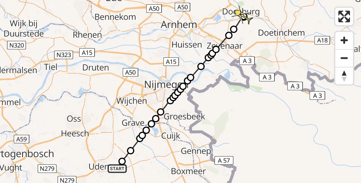 Routekaart van de vlucht: Lifeliner 3 naar Doesburg