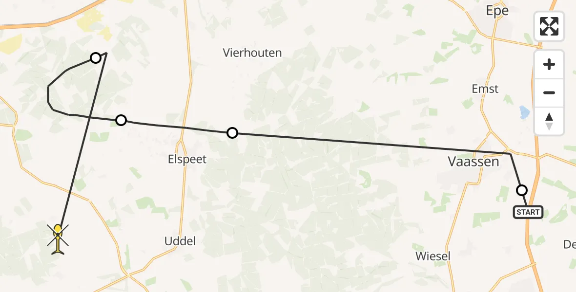 Routekaart van de vlucht: Politiehelikopter naar Ermelo