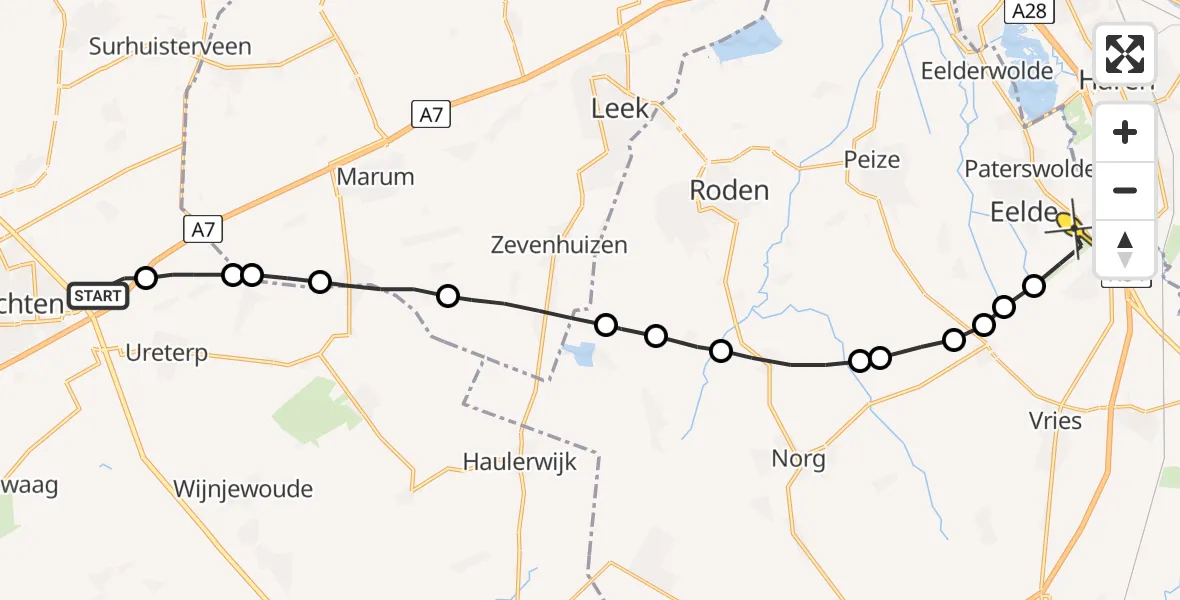 Routekaart van de vlucht: Lifeliner 4 naar Groningen Airport Eelde