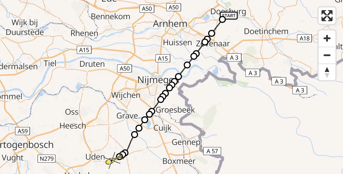 Routekaart van de vlucht: Lifeliner 3 naar Vliegbasis Volkel