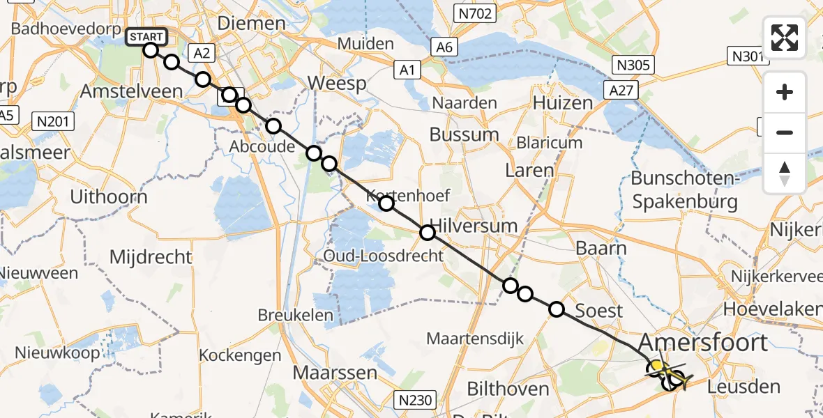 Routekaart van de vlucht: Lifeliner 1 naar Amersfoort