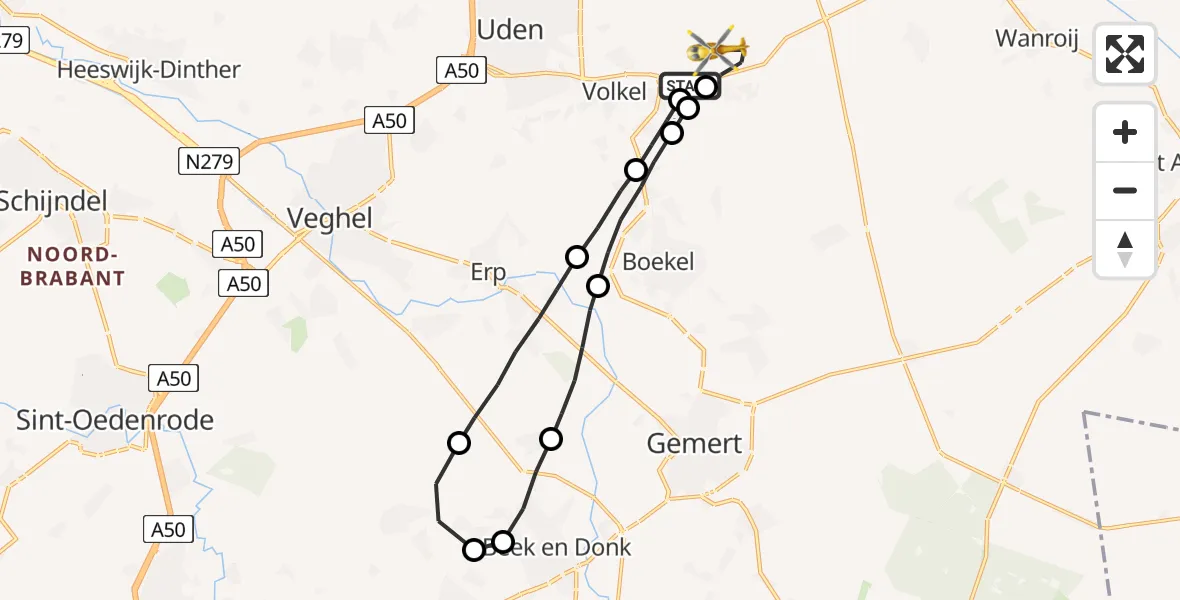 Vluchtroute Traumahelikopter Vliegbasis Volkel - Vliegbasis Volkel, 04 november 2022, 21:15