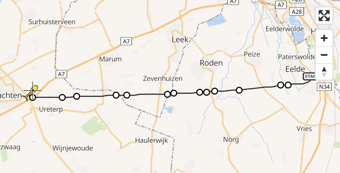 Routekaart van de vlucht: Lifeliner 4 naar Vliegveld Drachten