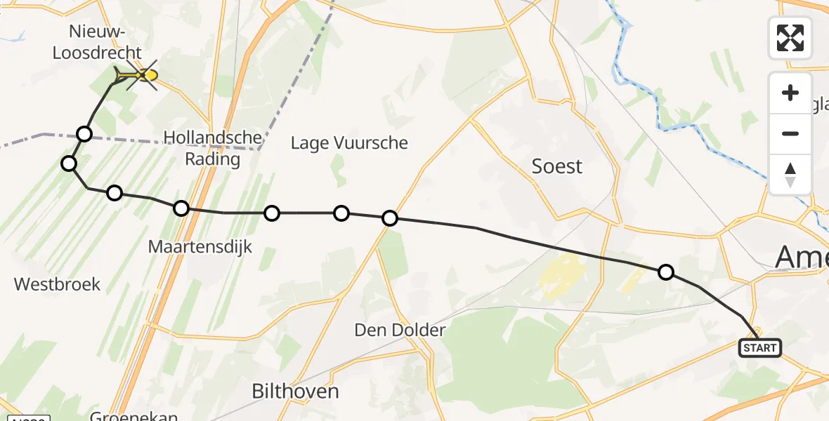 Routekaart van de vlucht: Lifeliner 1 naar Vliegveld Hilversum