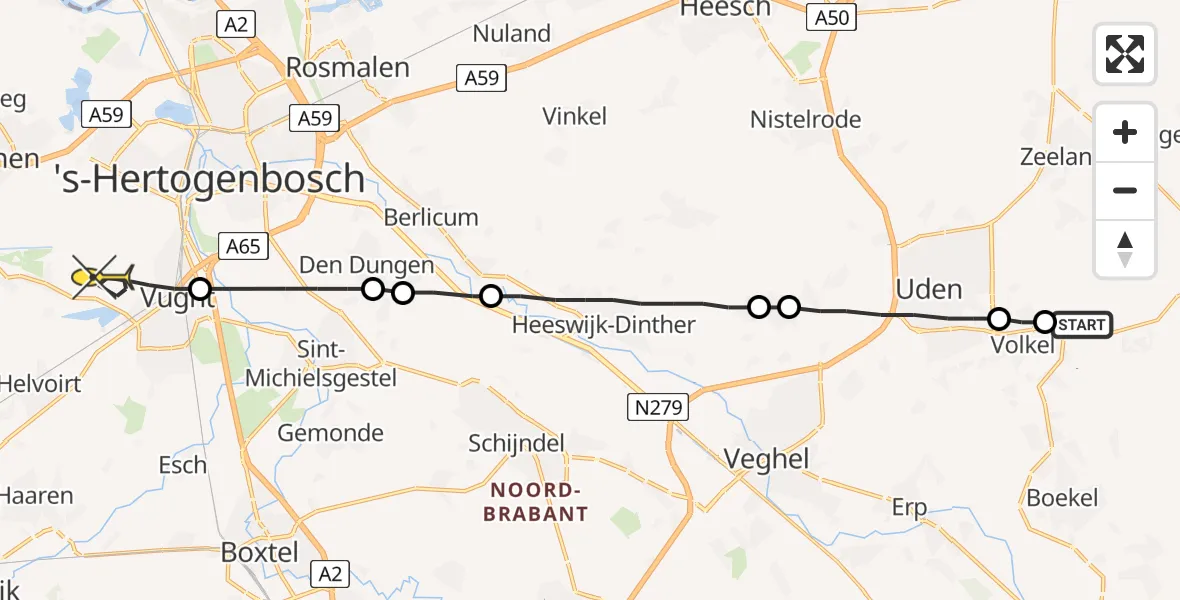 Routekaart van de vlucht: Lifeliner 3 naar Vught