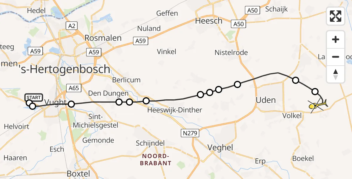 Routekaart van de vlucht: Lifeliner 3 naar Vliegbasis Volkel