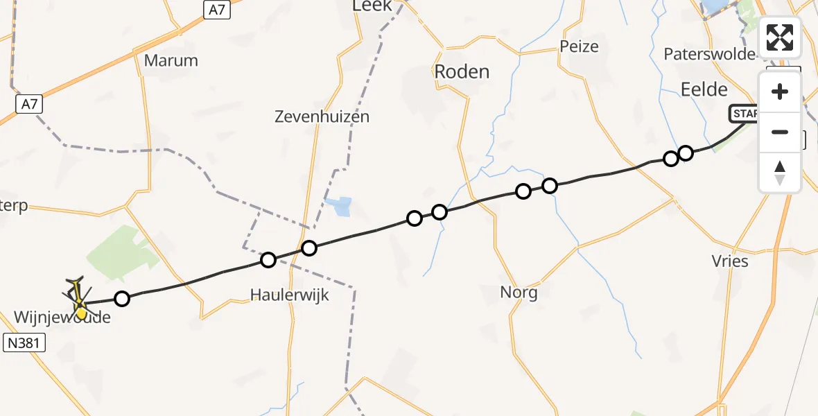 Routekaart van de vlucht: Lifeliner 4 naar Wijnjewoude