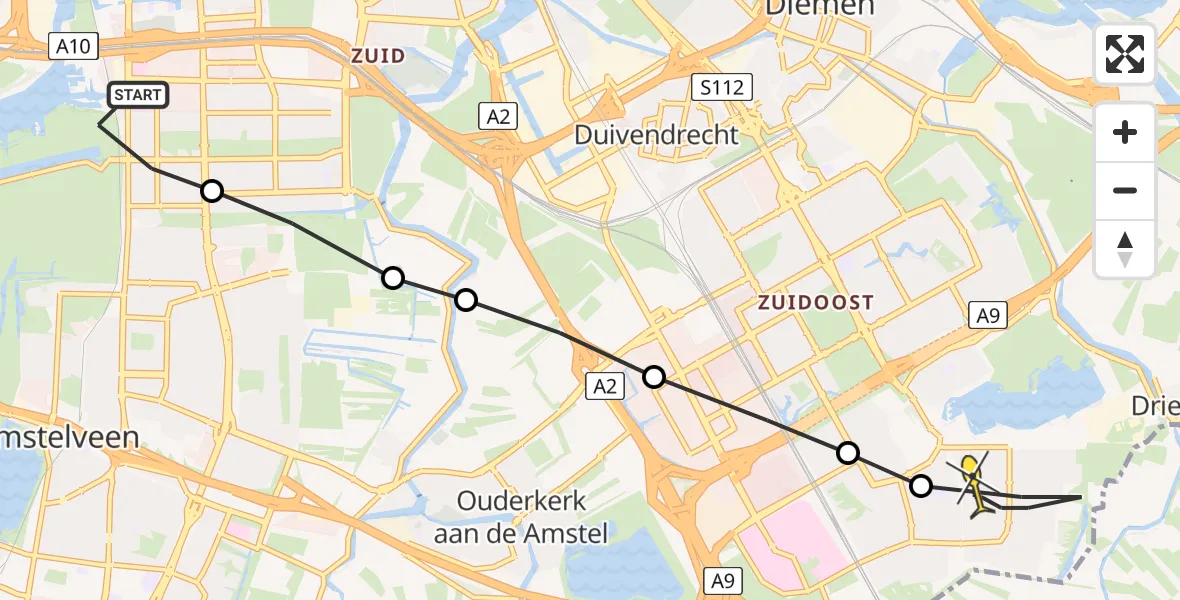 Routekaart van de vlucht: Lifeliner 1 naar Amsterdam