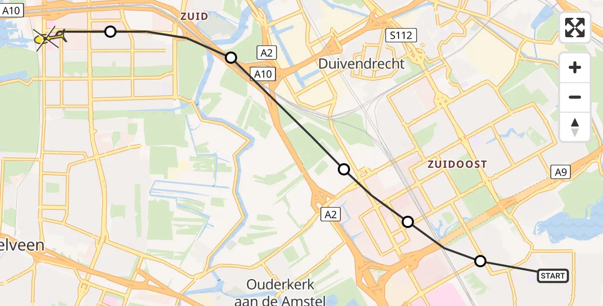 Routekaart van de vlucht: Lifeliner 1 naar VU Medisch Centrum Amsterdam