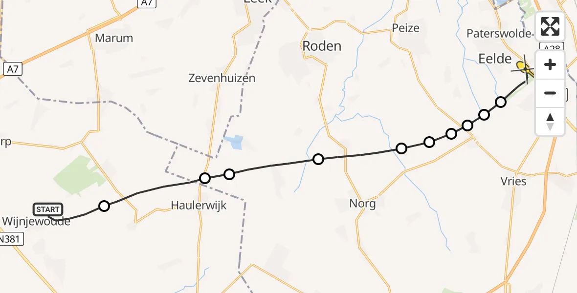 Routekaart van de vlucht: Lifeliner 4 naar Groningen Airport Eelde