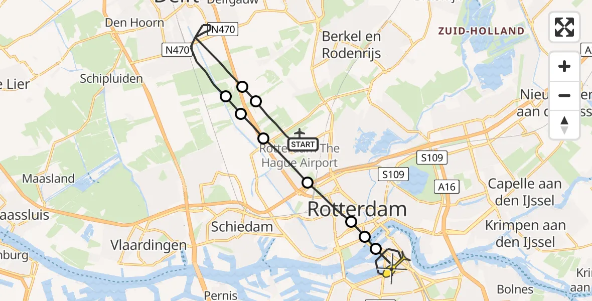 Routekaart van de vlucht: Lifeliner 2 naar Rotterdam