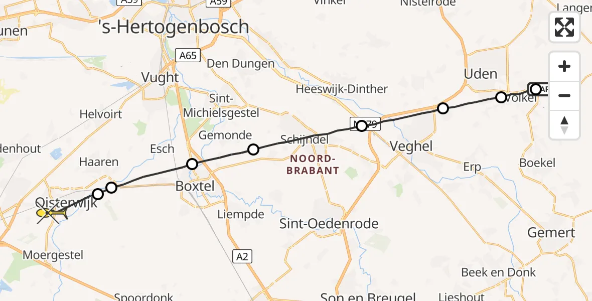 Routekaart van de vlucht: Lifeliner 3 naar Oisterwijk