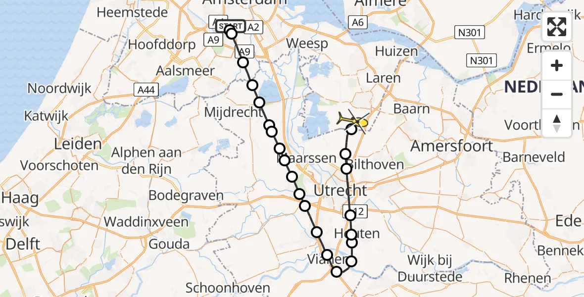 Routekaart van de vlucht: Lifeliner 1 naar Vliegveld Hilversum