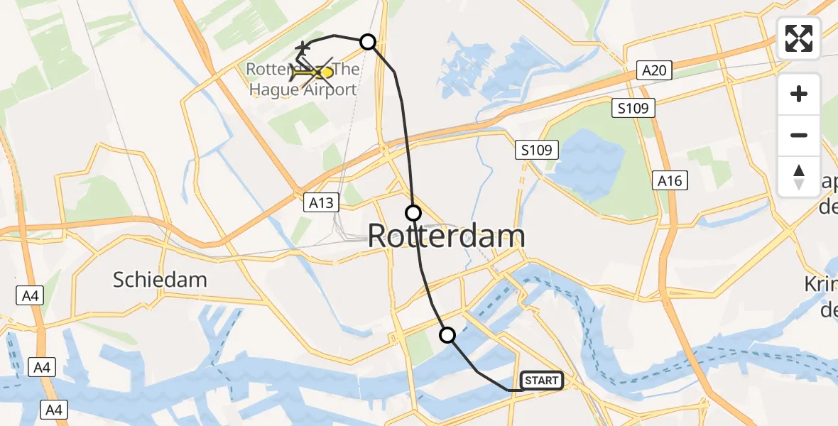 Routekaart van de vlucht: Lifeliner 2 naar Rotterdam The Hague Airport