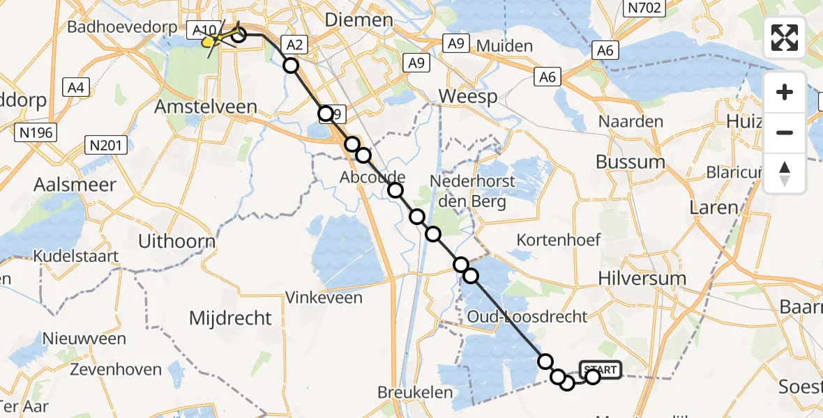 Routekaart van de vlucht: Lifeliner 1 naar VU Medisch Centrum Amsterdam