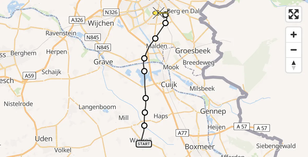 Routekaart van de vlucht: Lifeliner 3 naar Radboud Universitair Medisch Centrum