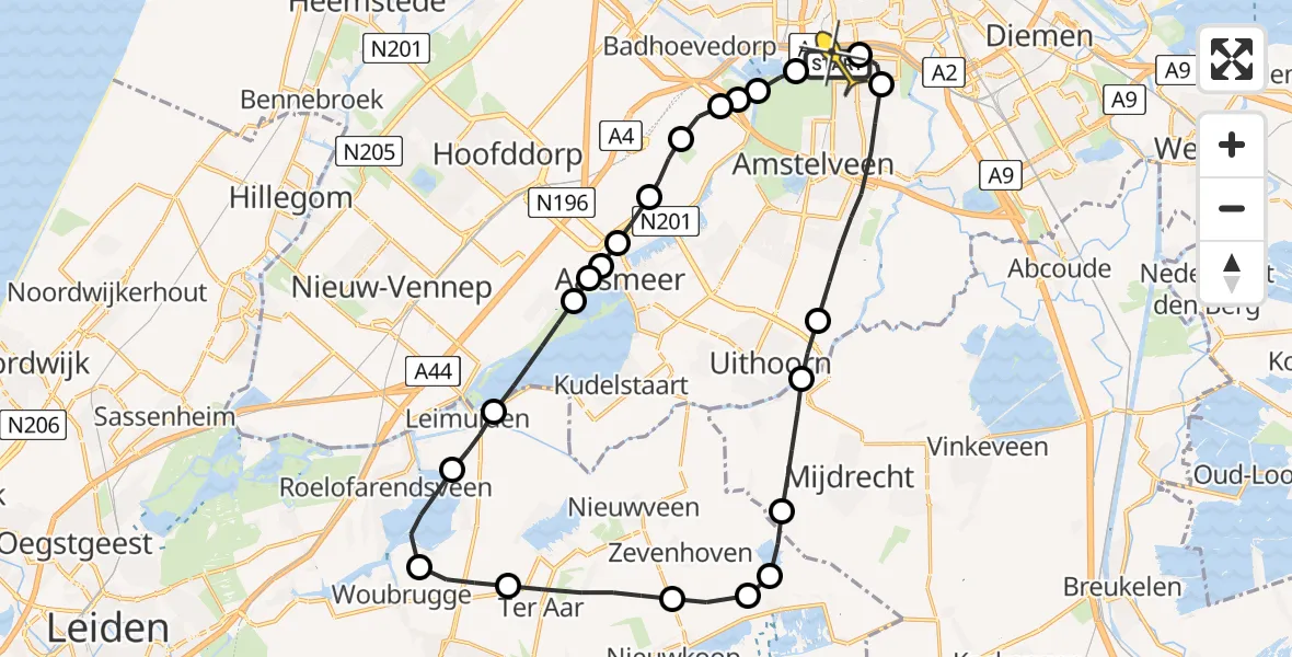Routekaart van de vlucht: Lifeliner 1 naar VU Medisch Centrum Amsterdam