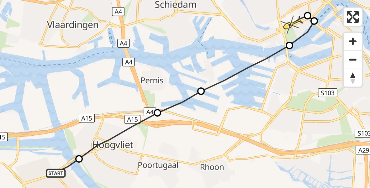 Routekaart van de vlucht: Lifeliner 2 naar Erasmus MC