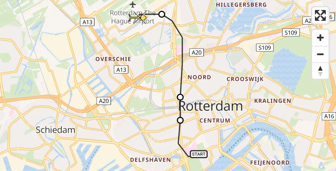 Routekaart van de vlucht: Lifeliner 2 naar Rotterdam The Hague Airport