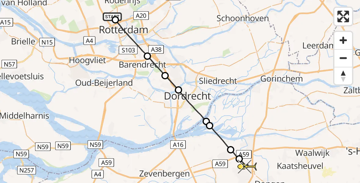 Routekaart van de vlucht: Lifeliner 2 naar Oosterhout