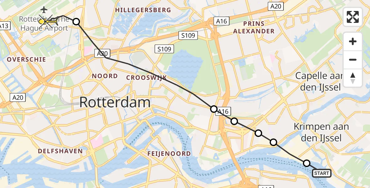 Routekaart van de vlucht: Lifeliner 2 naar Rotterdam The Hague Airport