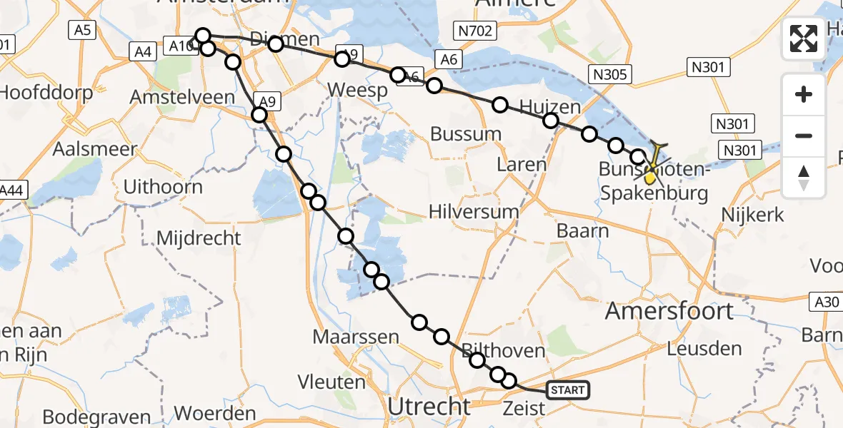 Routekaart van de vlucht: Lifeliner 1 naar Bunschoten-Spakenburg