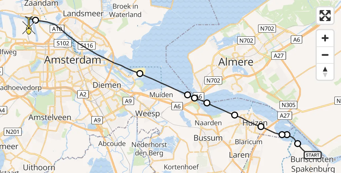 Routekaart van de vlucht: Lifeliner 1 naar Amsterdam Heliport