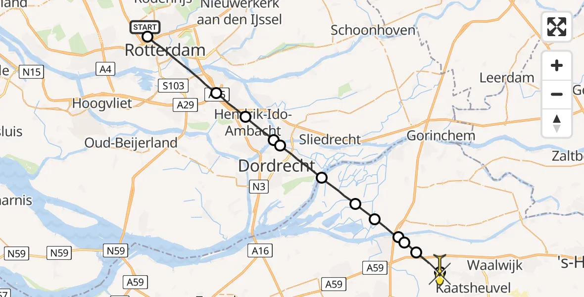 Routekaart van de vlucht: Lifeliner 2 naar Sprang-Capelle