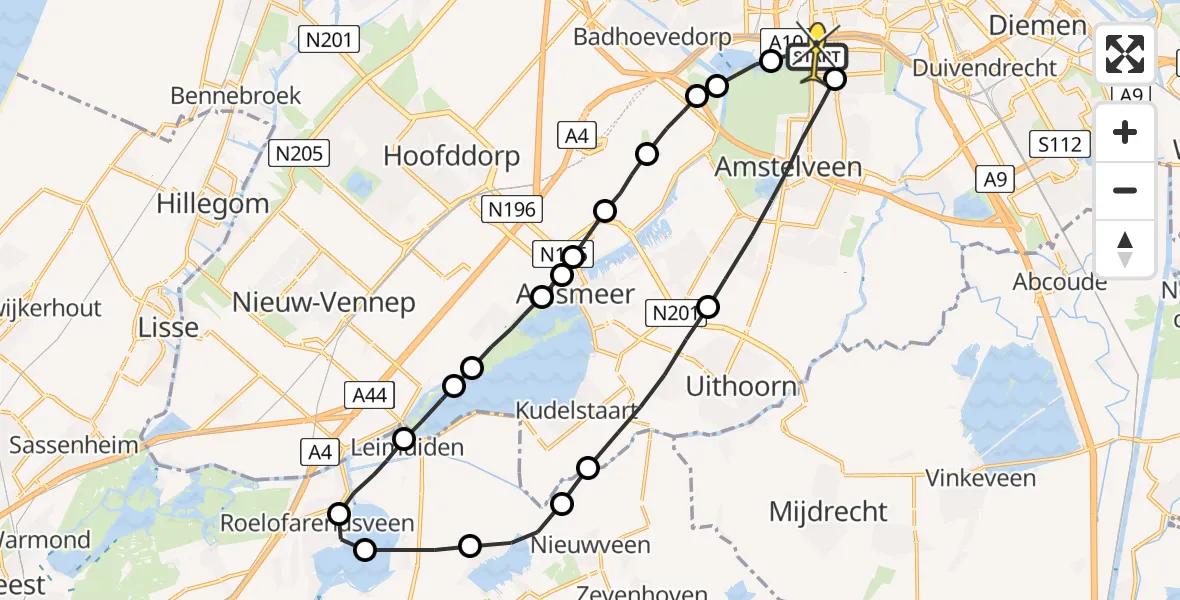 Routekaart van de vlucht: Lifeliner 1 naar VU Medisch Centrum Amsterdam