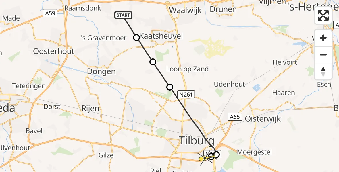 Routekaart van de vlucht: Lifeliner 2 naar Tilburg