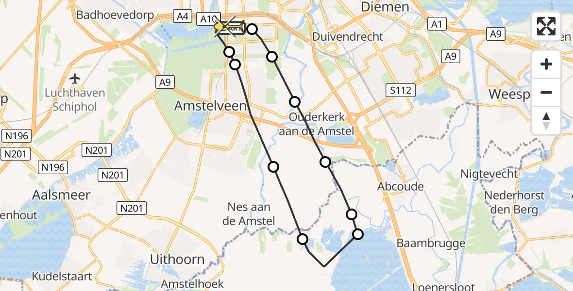 Routekaart van de vlucht: Lifeliner 1 naar VU Medisch Centrum Amsterdam