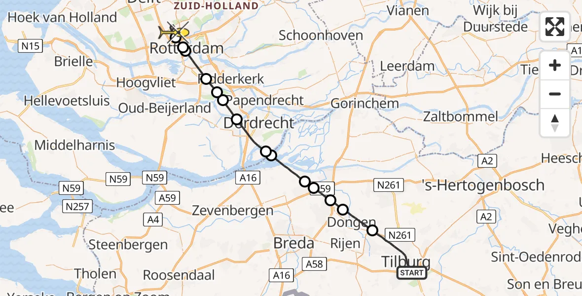 Routekaart van de vlucht: Lifeliner 2 naar Rotterdam The Hague Airport