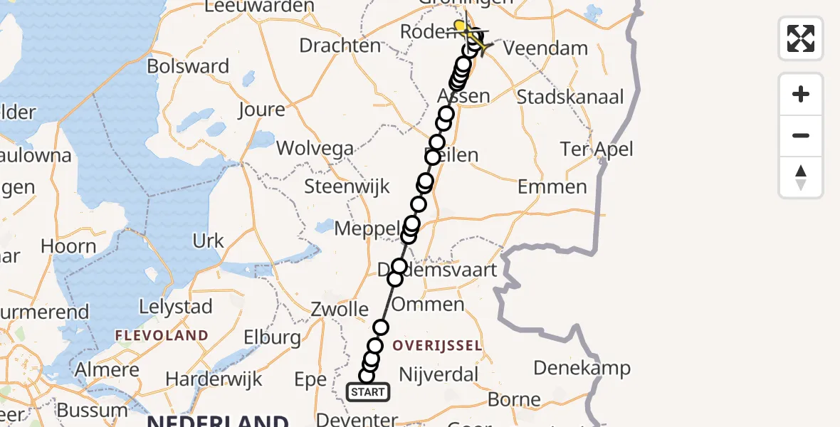 Routekaart van de vlucht: Lifeliner 4 naar Groningen Airport Eelde