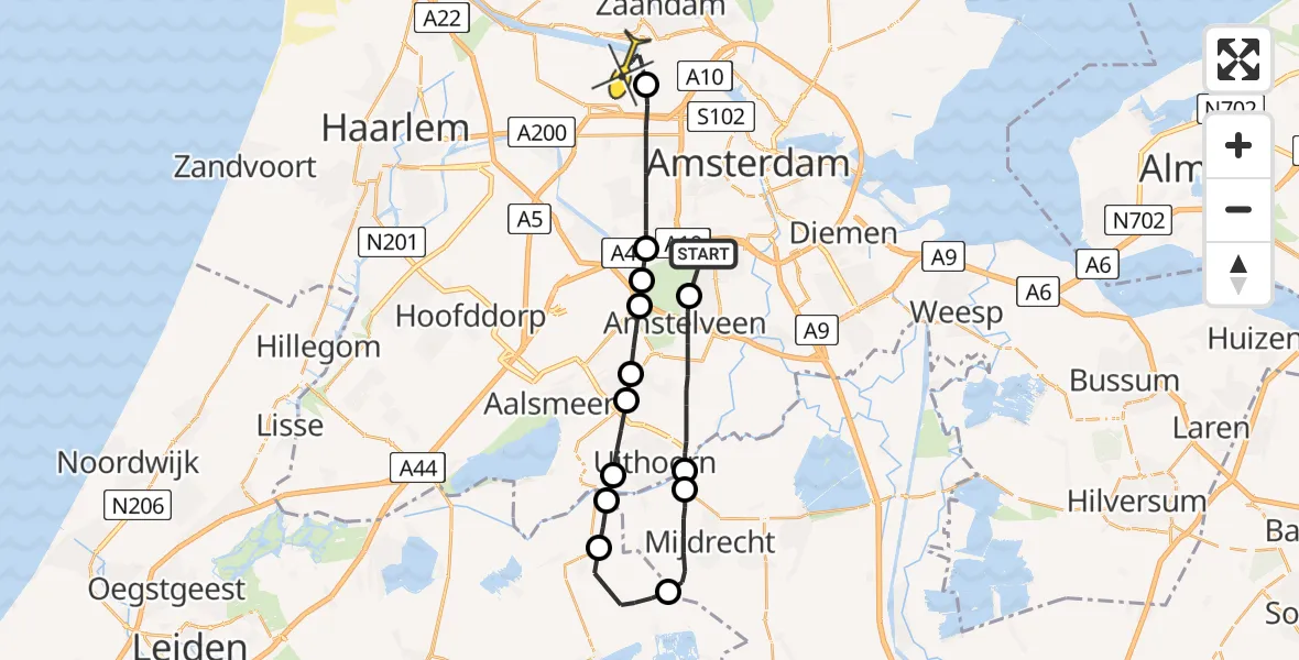 Routekaart van de vlucht: Lifeliner 1 naar Amsterdam Heliport