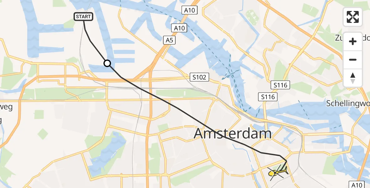 Routekaart van de vlucht: Lifeliner 1 naar Amsterdam