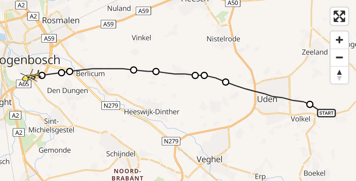 Routekaart van de vlucht: Lifeliner 3 naar 's-Hertogenbosch