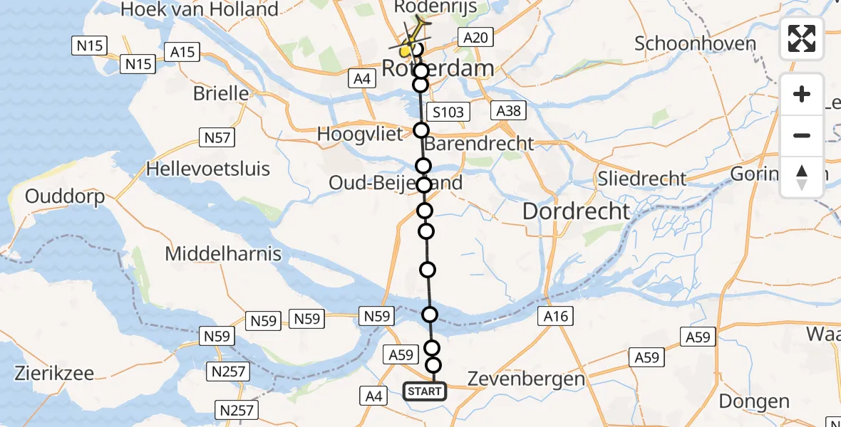 Routekaart van de vlucht: Lifeliner 2 naar Rotterdam The Hague Airport