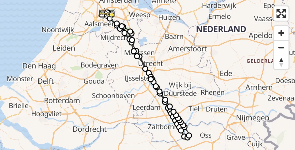 Routekaart van de vlucht: Politieheli naar Schiphol