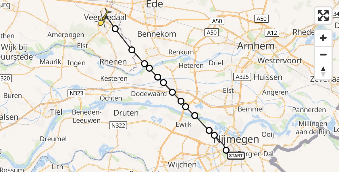 Routekaart van de vlucht: Lifeliner 3 naar Veenendaal