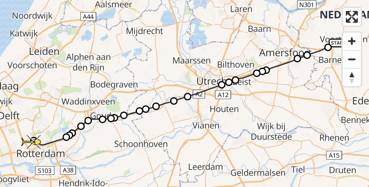 Routekaart van de vlucht: Lifeliner 2 naar Rotterdam The Hague Airport