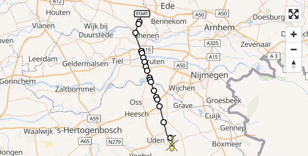 Routekaart van de vlucht: Lifeliner 3 naar Vliegbasis Volkel