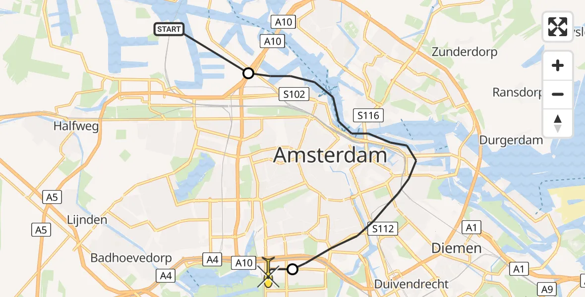 Routekaart van de vlucht: Lifeliner 1 naar VU Medisch Centrum Amsterdam
