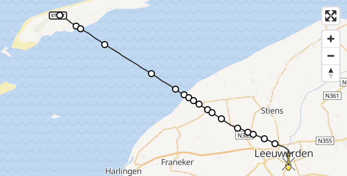 Routekaart van de vlucht: Lifeliner 4 naar Leeuwarden