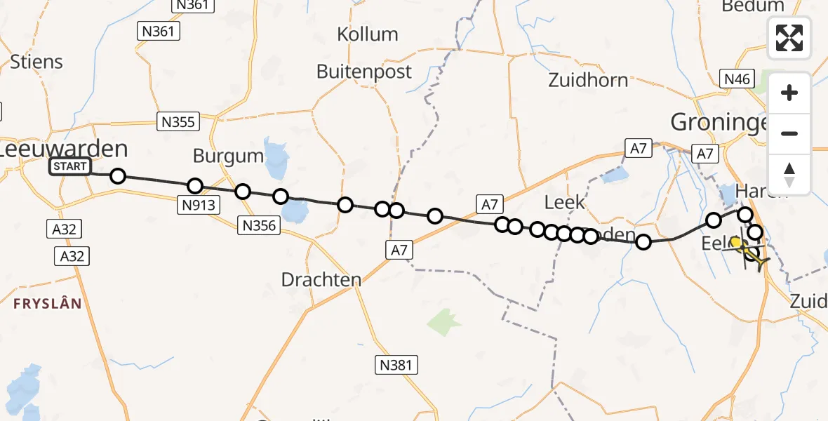 Routekaart van de vlucht: Lifeliner 4 naar Groningen Airport Eelde