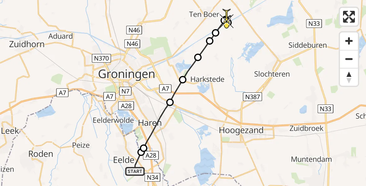 Routekaart van de vlucht: Lifeliner 4 naar Woltersum