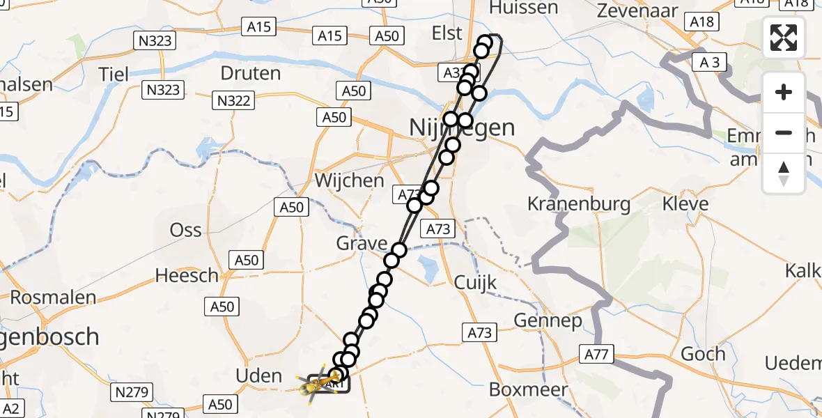 Vluchtroute Traumahelikopter Vliegbasis Volkel - Vliegbasis Volkel, 06 november 2022, 19:51