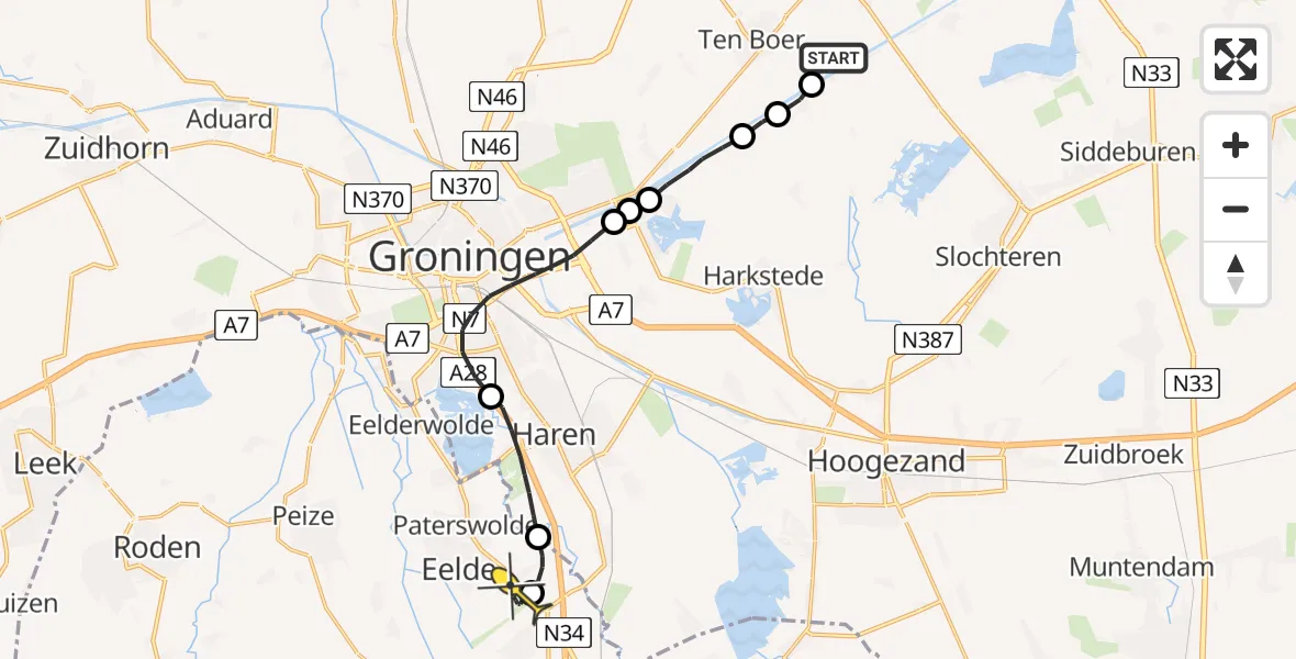 Routekaart van de vlucht: Lifeliner 4 naar Groningen Airport Eelde