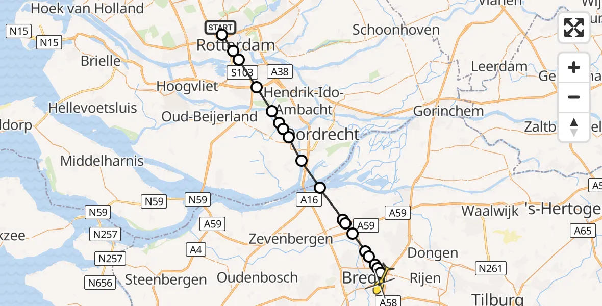 Routekaart van de vlucht: Lifeliner 2 naar Breda