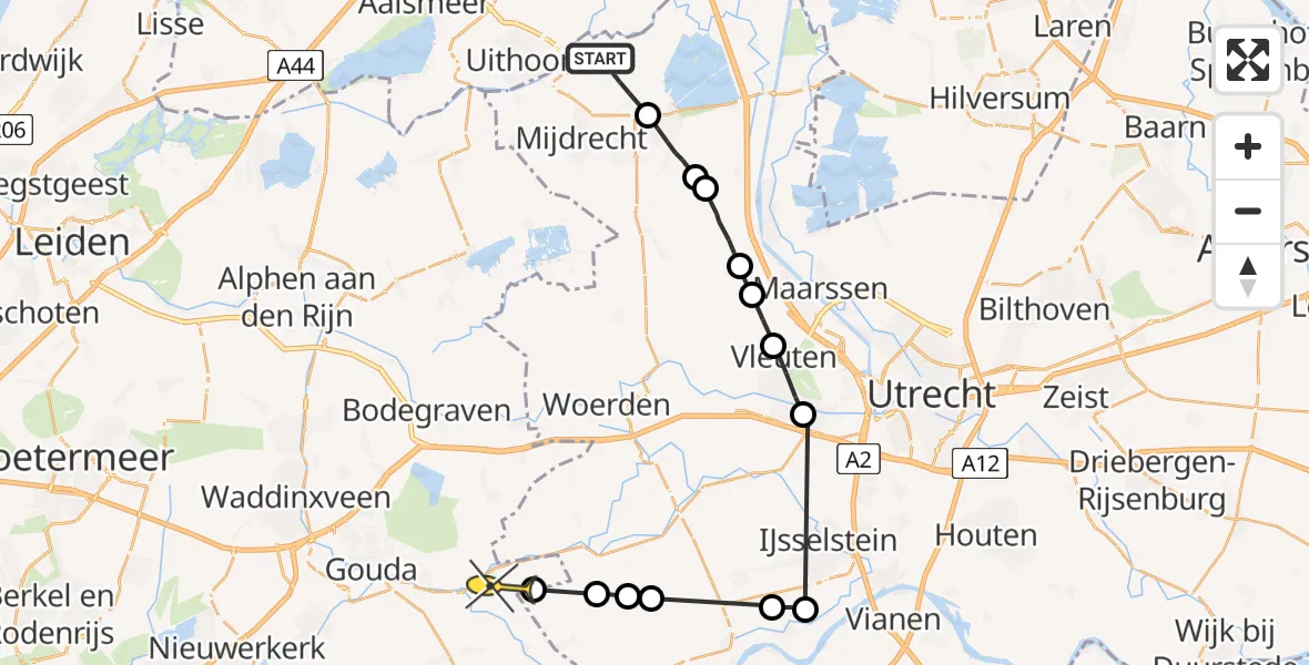 Routekaart van de vlucht: Politieheli naar Haastrecht